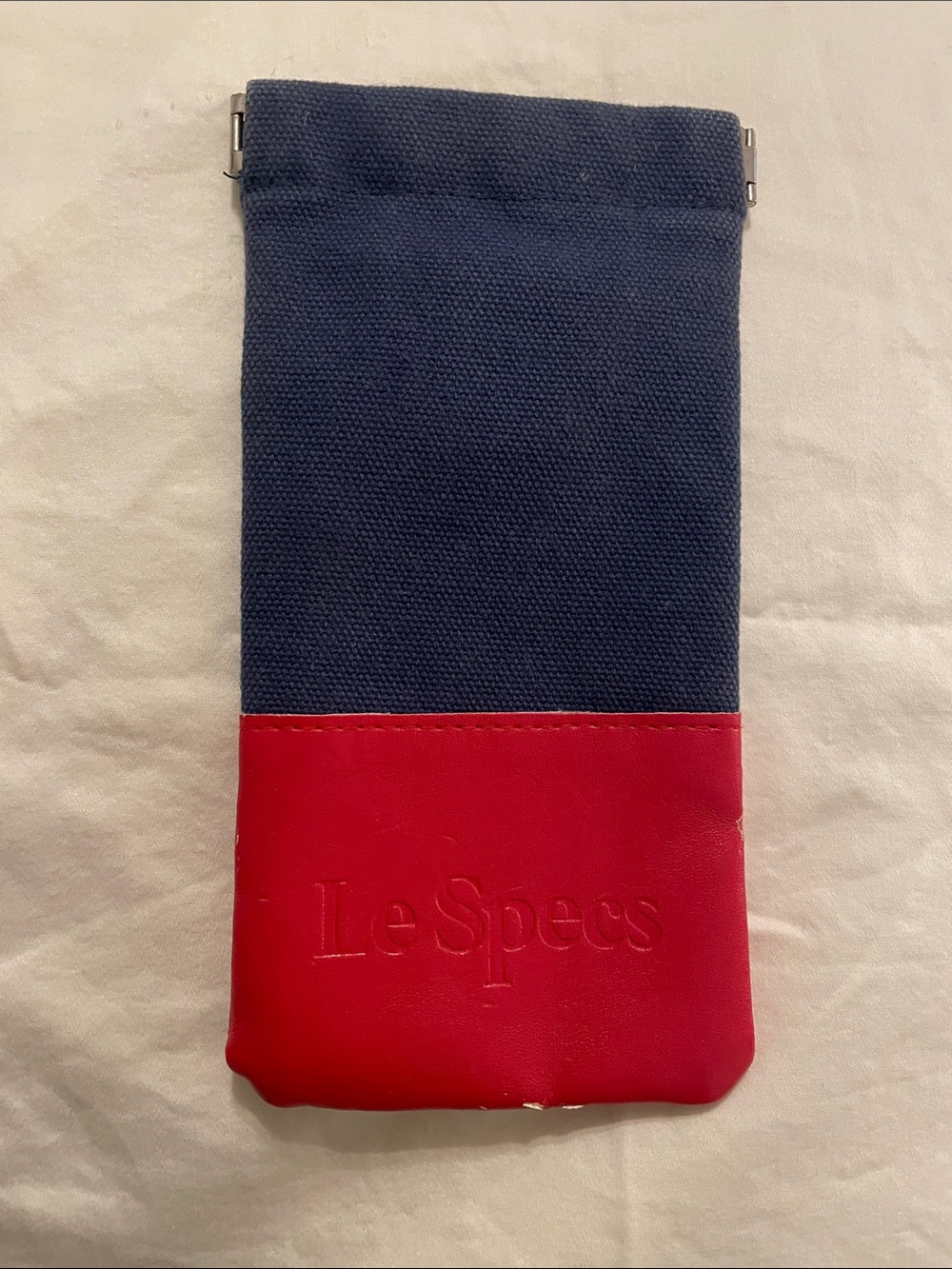 Le Specs Navy and Red Canvas Faux-Leather Pouch — Case Only